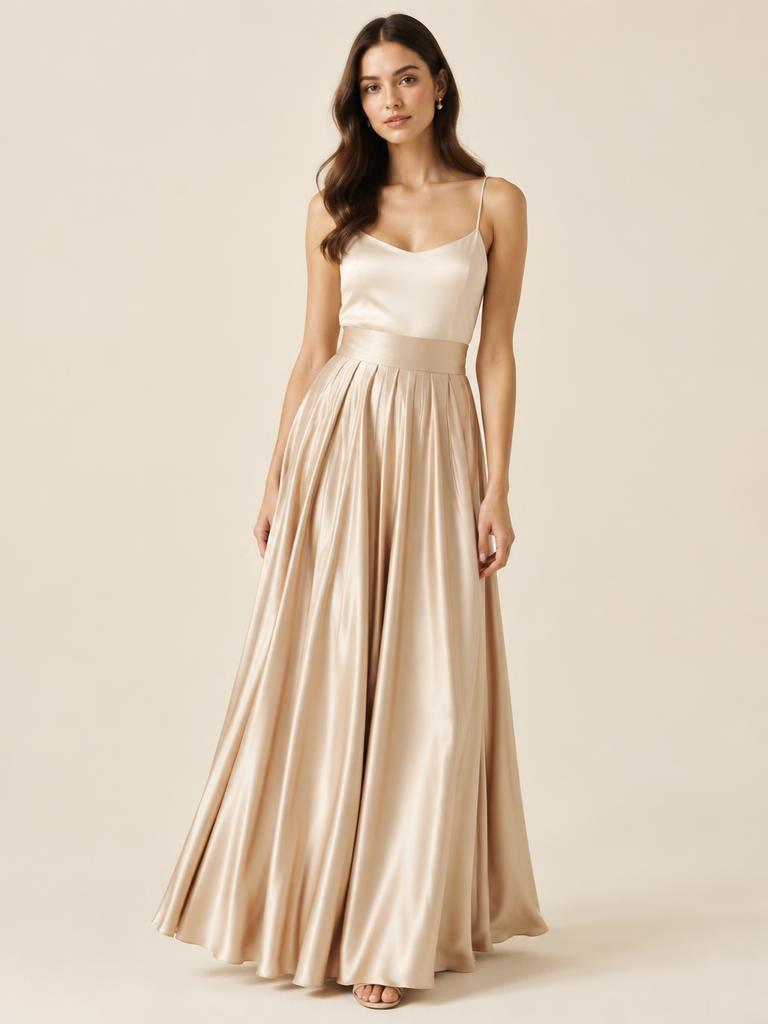 Pleated Satin Maxi Skirt